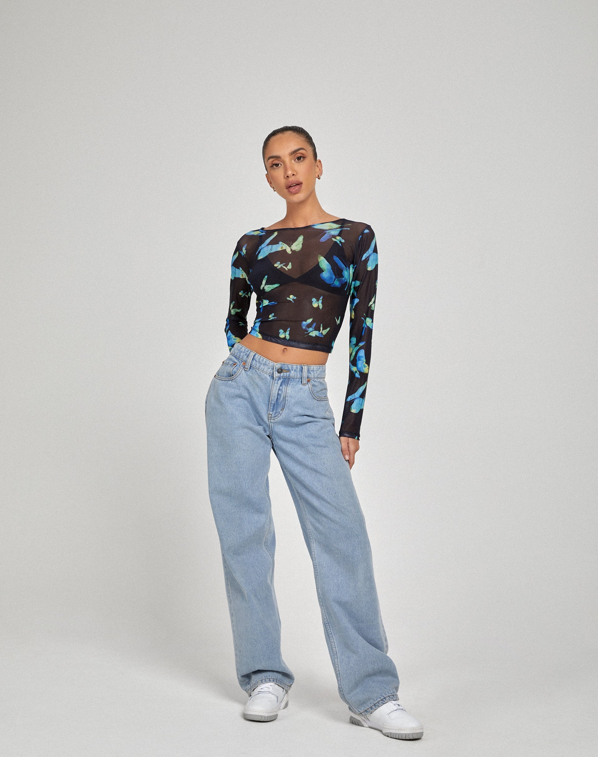 Afbeelding van Elijah Top met lange mouwen in Butterfly Watercolour Black