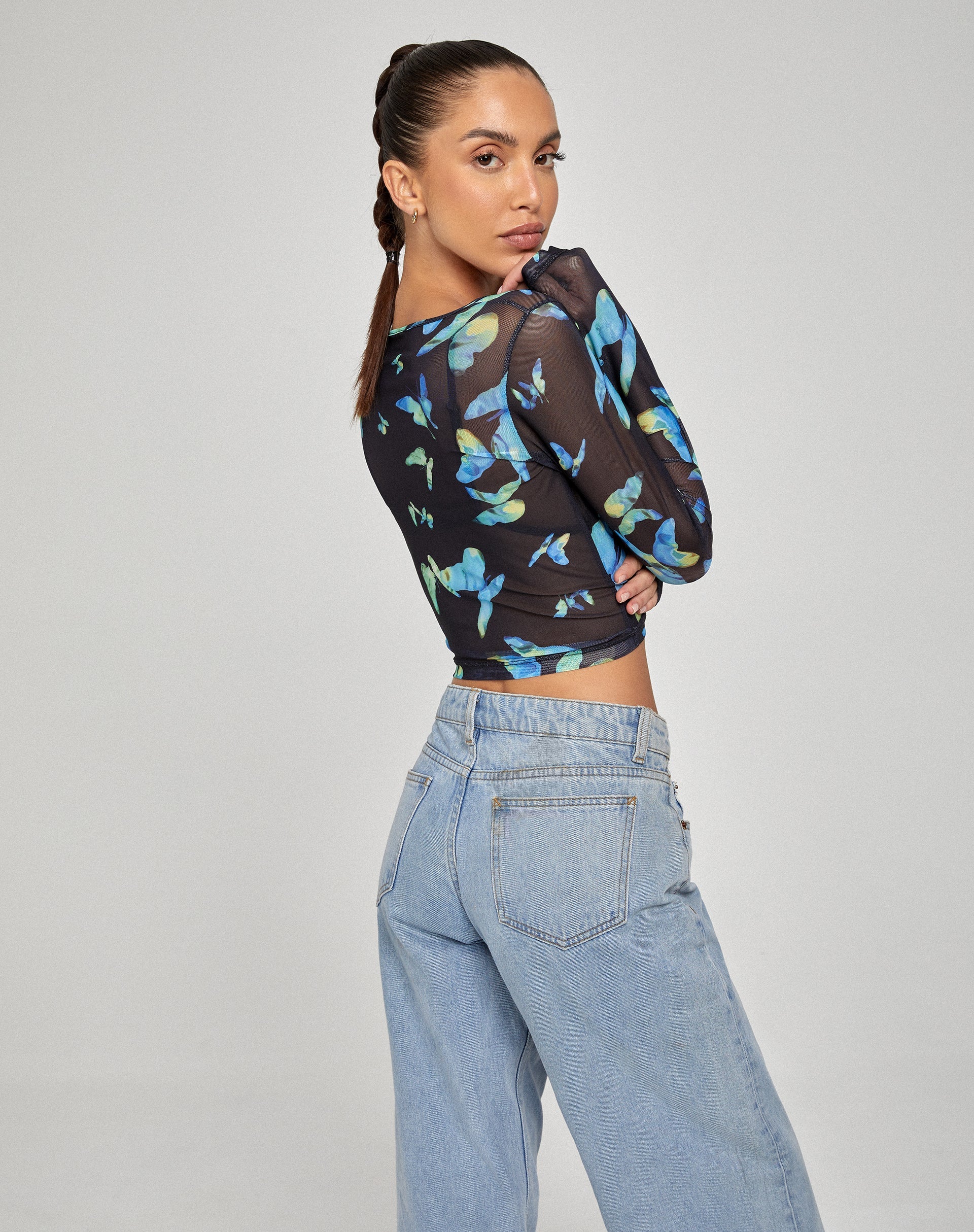 Afbeelding van Elijah Top met lange mouwen in Butterfly Watercolour Black