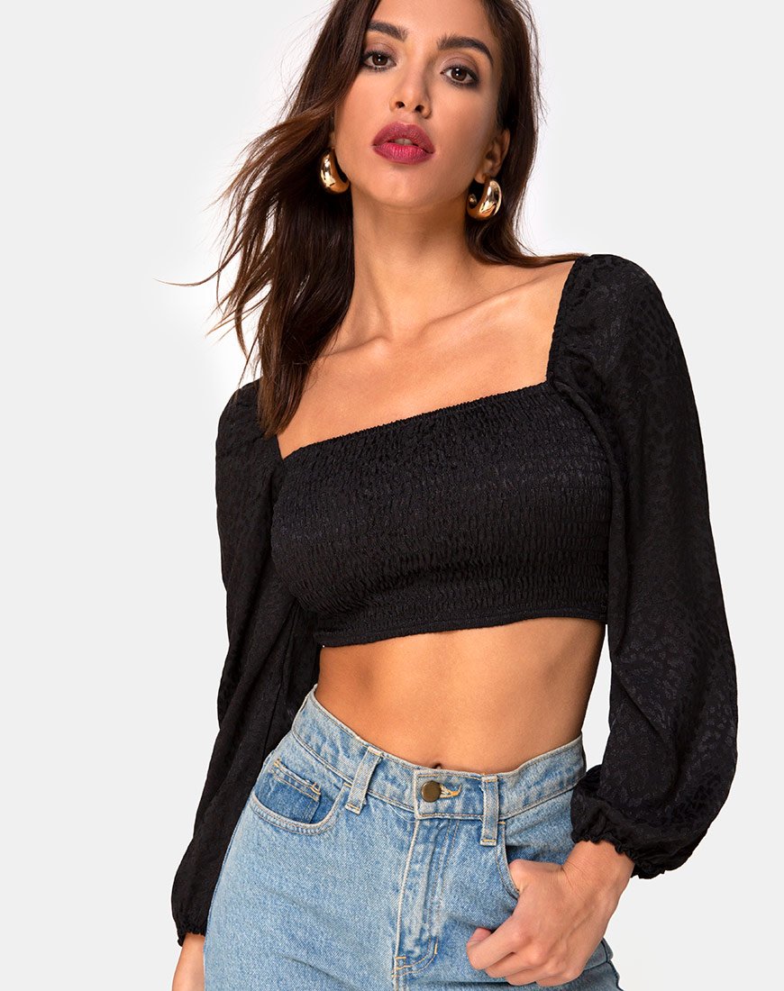 Elina Top in Zwart Satijn Cheetah