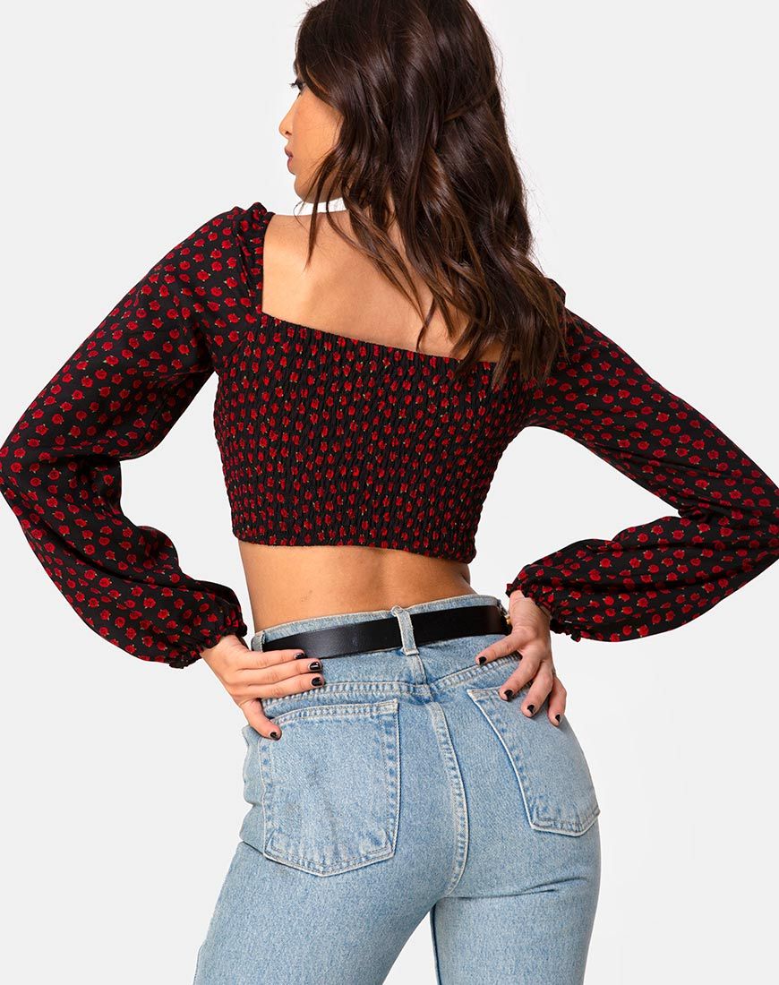 Elina Top in Dotty Rose Zwart
