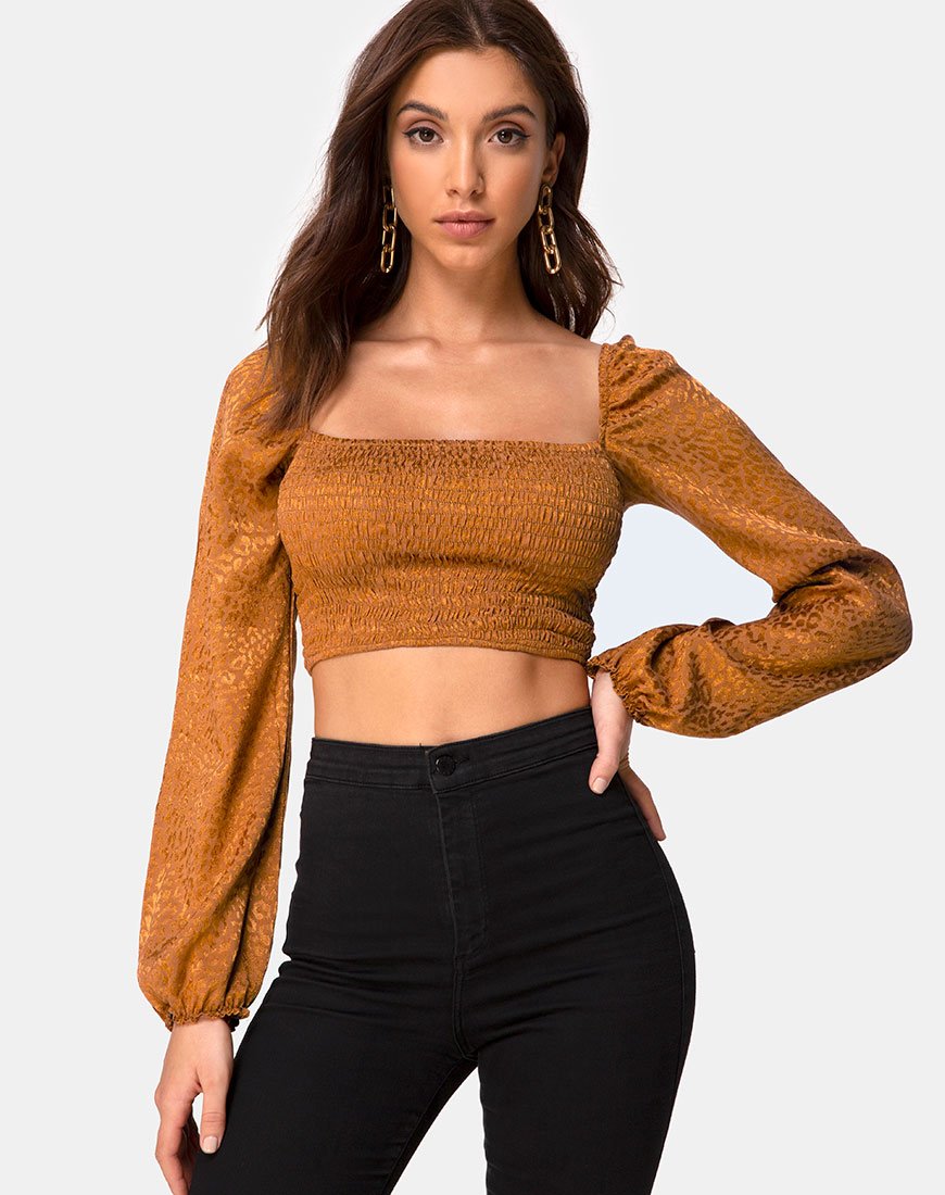 Elina Top in Satijn Cheetah Goud