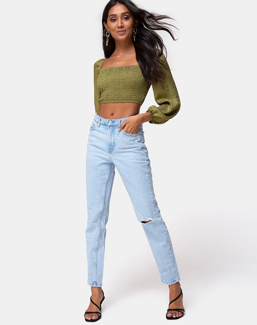 Afbeelding van Elina Top in Satijn Cheetah Khaki