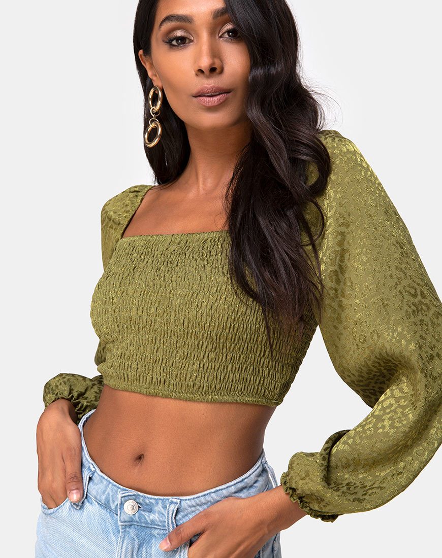 Elina Top in Satijn Cheetah Khaki