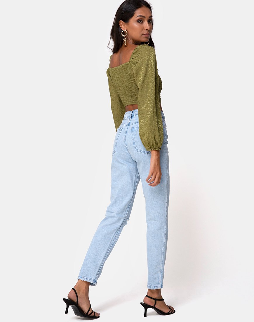 Afbeelding van Elina Top in Satijn Cheetah Khaki