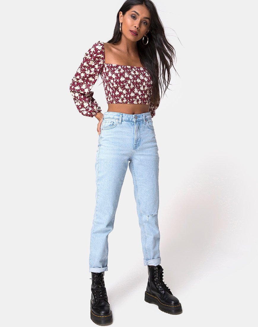 Afbeelding van Elina Crop Top in Wild Fleur Maroon