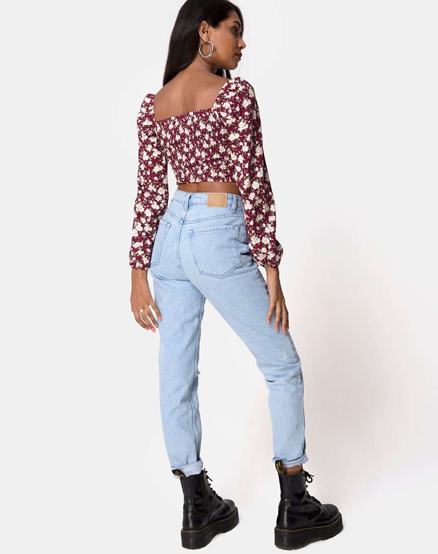 Afbeelding van Elina Crop Top in Wild Fleur Maroon