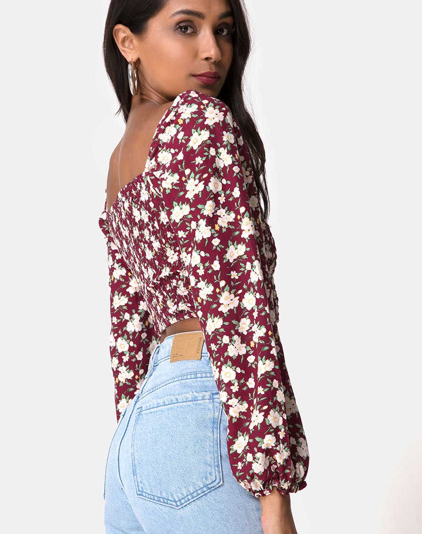 Afbeelding van Elina Crop Top in Wild Fleur Maroon