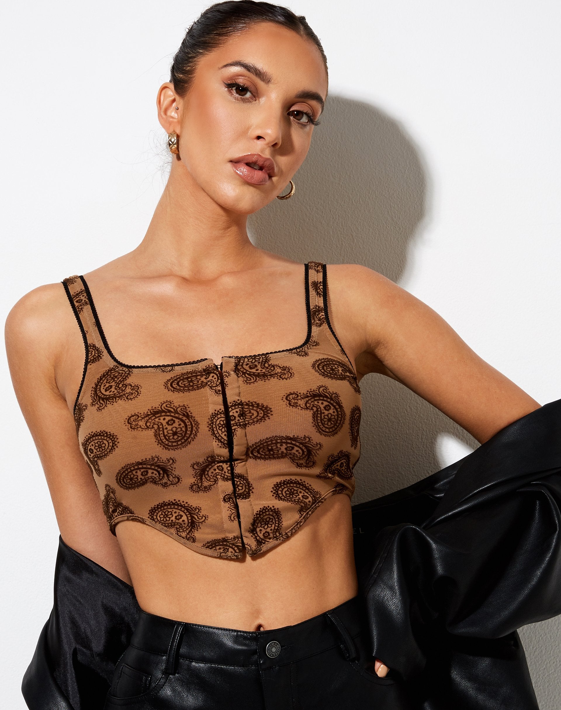 Afbeelding van Elix Crop Top in Persian Night Flock Bruin