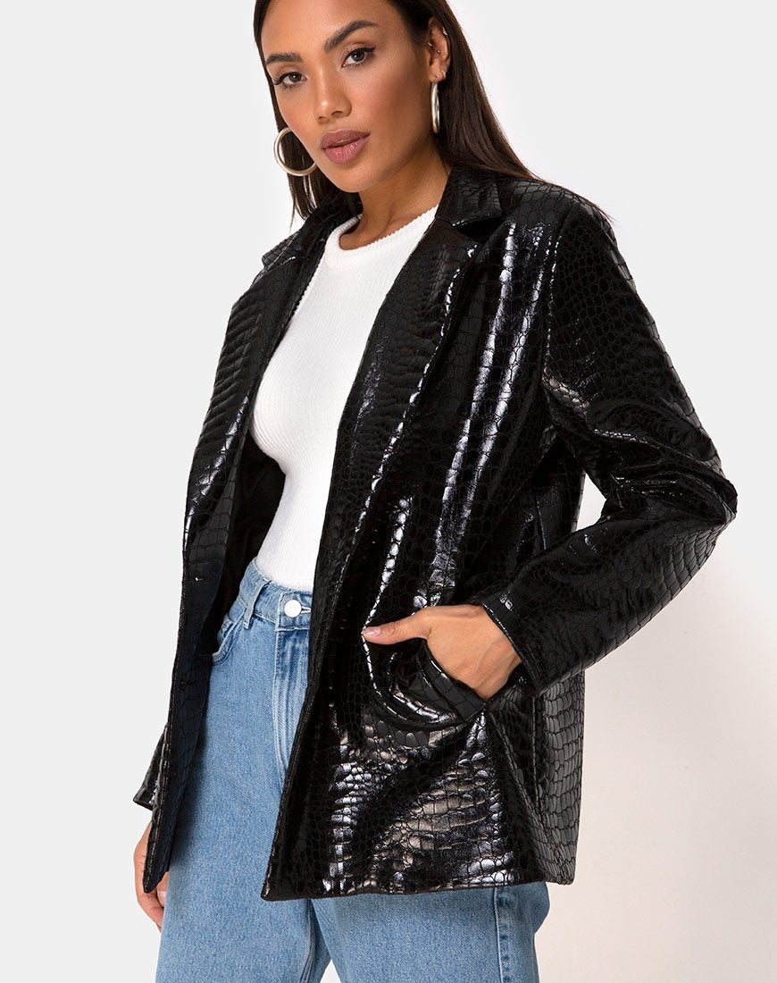 Elize Blazer in Croc PU Zwart