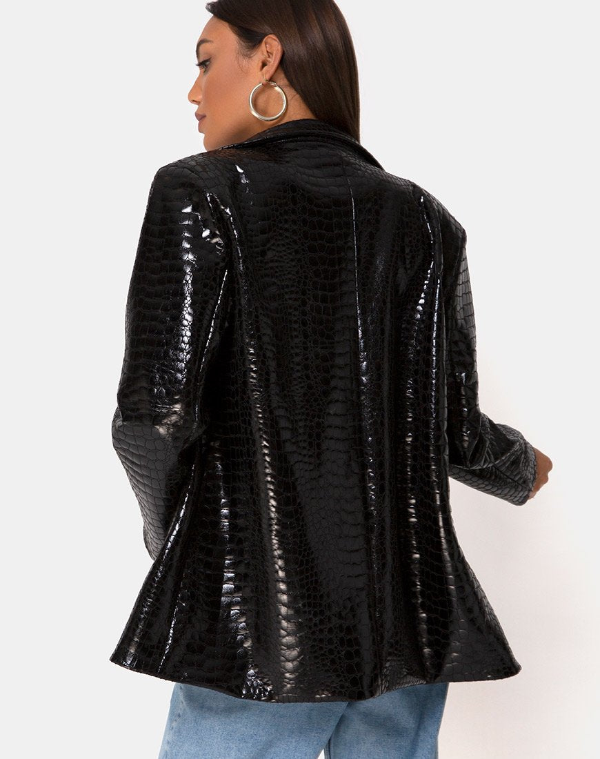 Elize Blazer in Croc PU Zwart