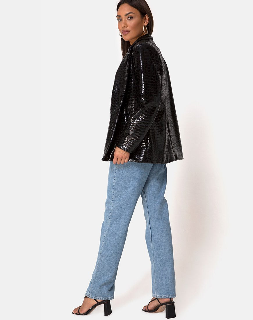 Afbeelding van Elize Blazer in Croc PU Zwart