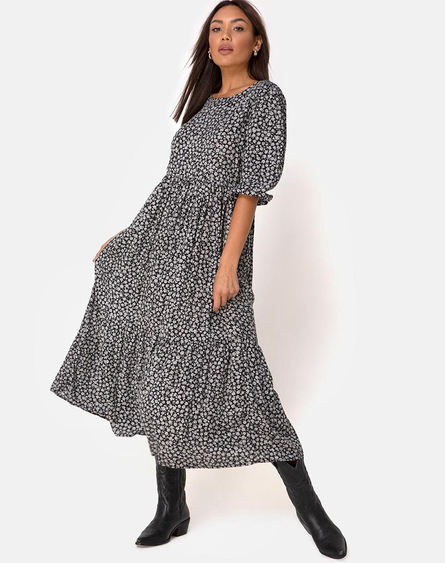 Ellery Jurk in Ditsy Rose Zwart