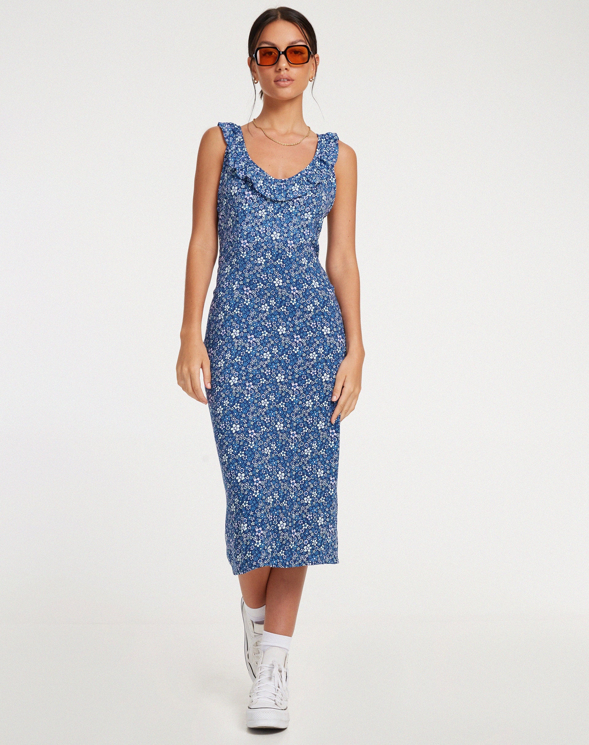 Afbeelding van Elleta Midi Dress in Retro Floral Blue