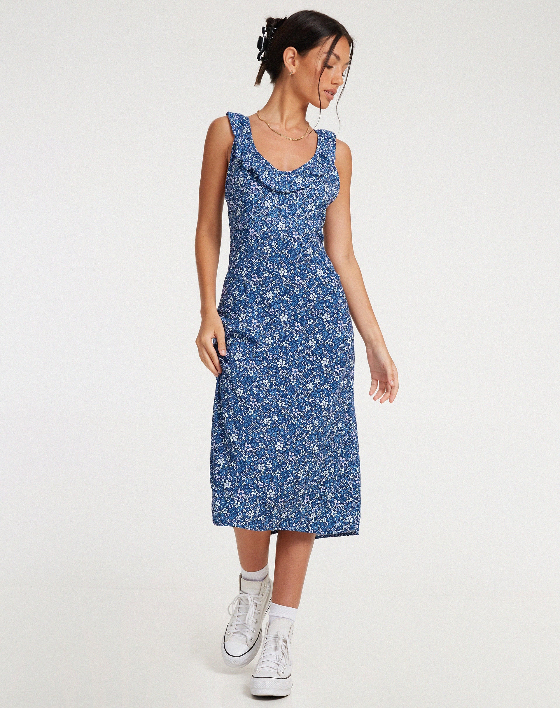 Afbeelding van Elleta Midi Dress in Retro Floral Blue