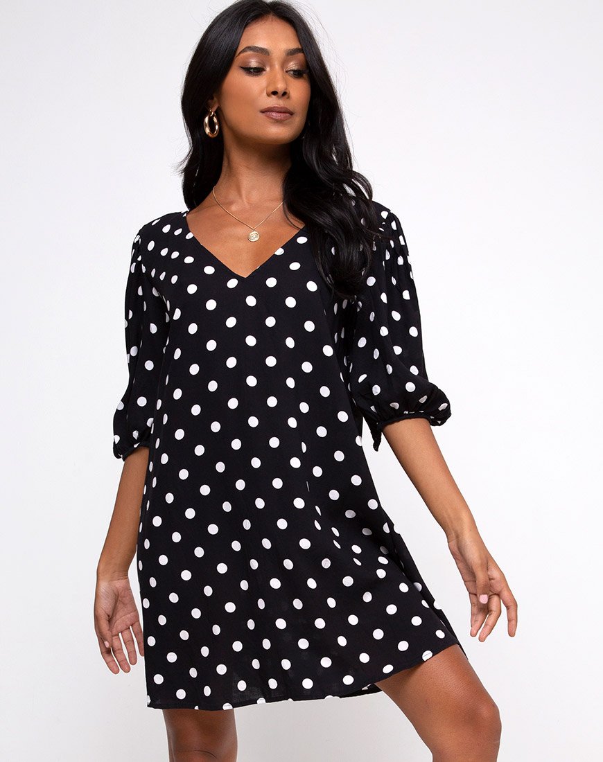 Elna Babydoll Jurk in 80's Polka Zwart
