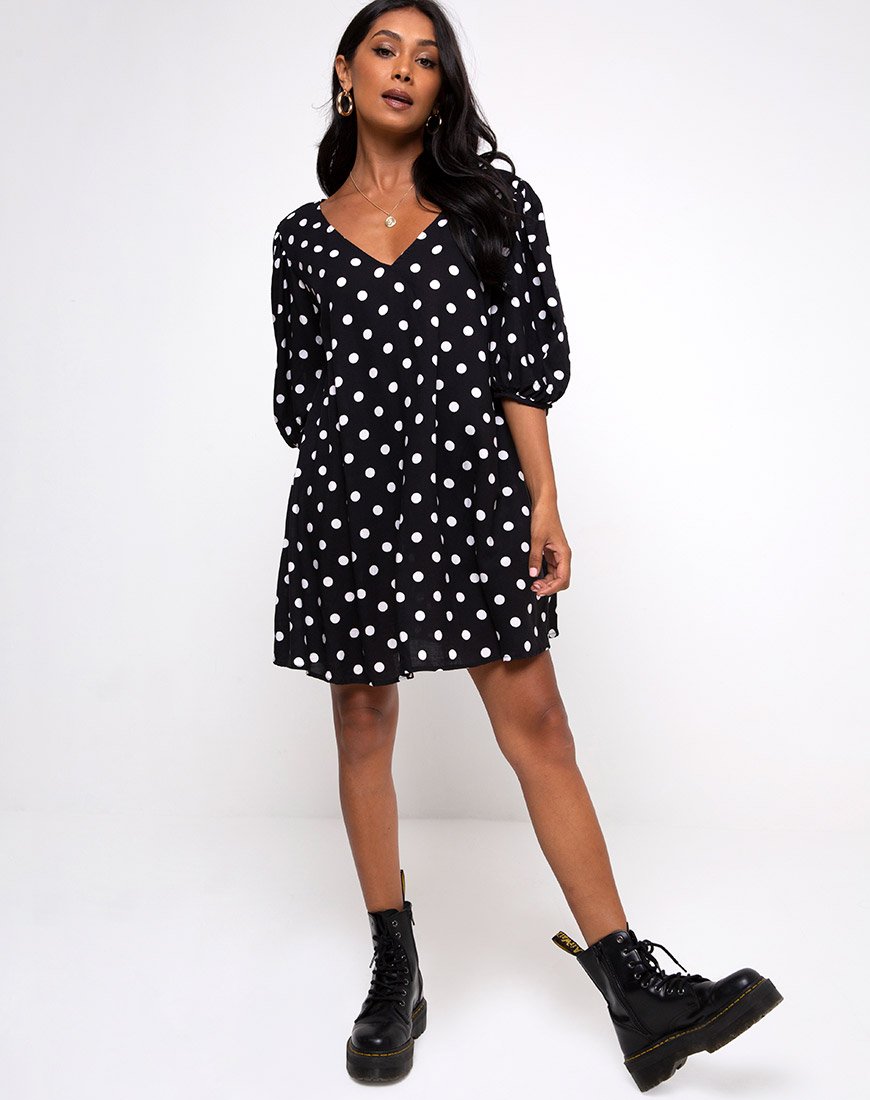 Image van Elna Babydoll Jurk in 80s Polka Zwart