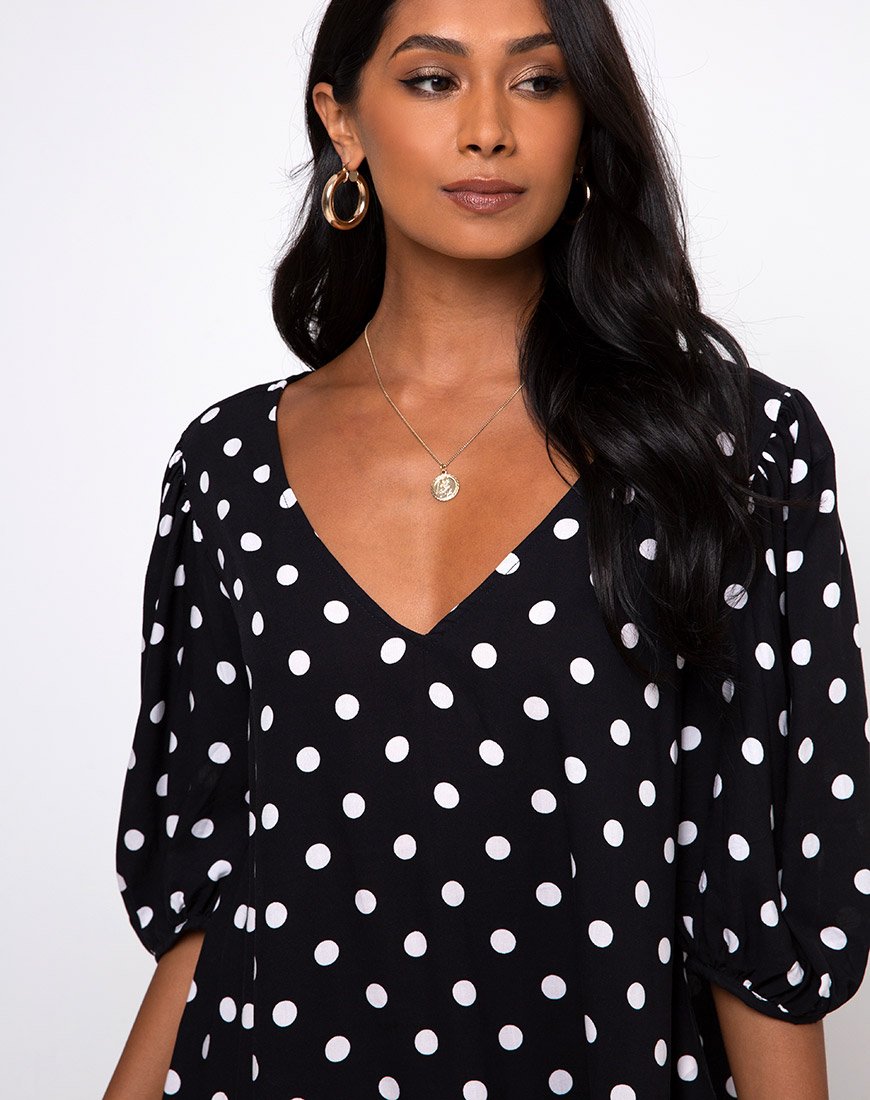 Image van Elna Babydoll Jurk in 80s Polka Zwart