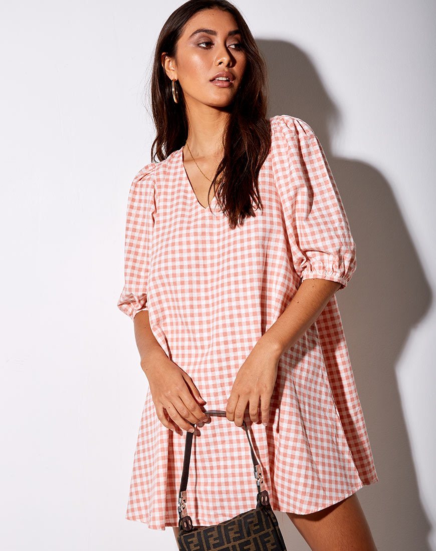 Image van Elna Babydoll Jurk in Roze Ruitje