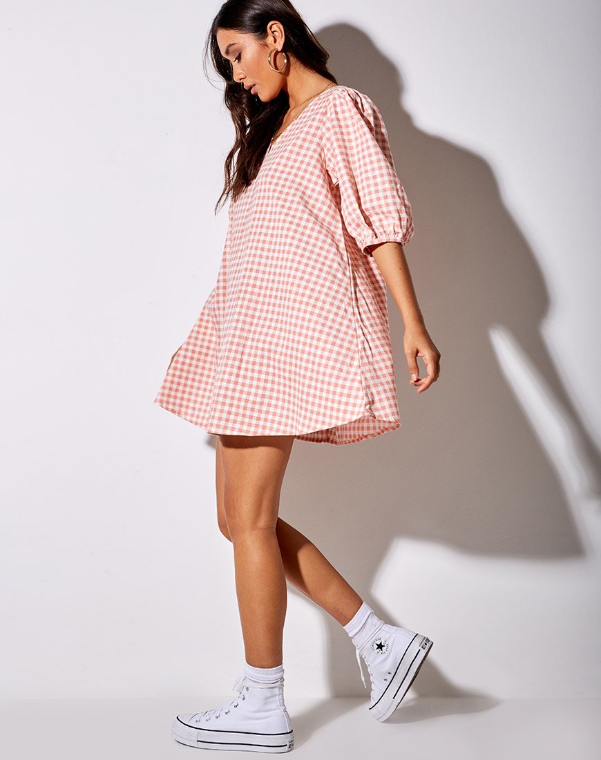 Elna Babydoll Jurk in Roze Ruit