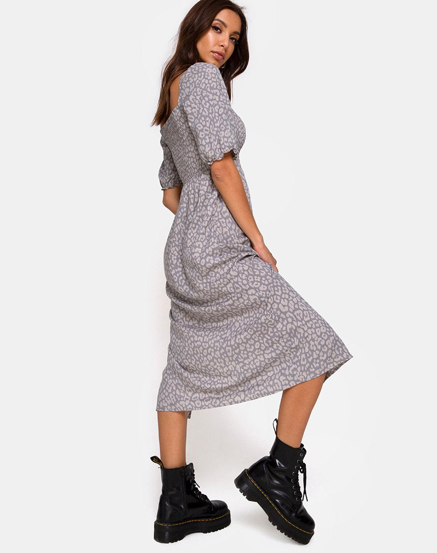 Afbeelding van Eloya Midi Dress in Leopard Daze Grijs
