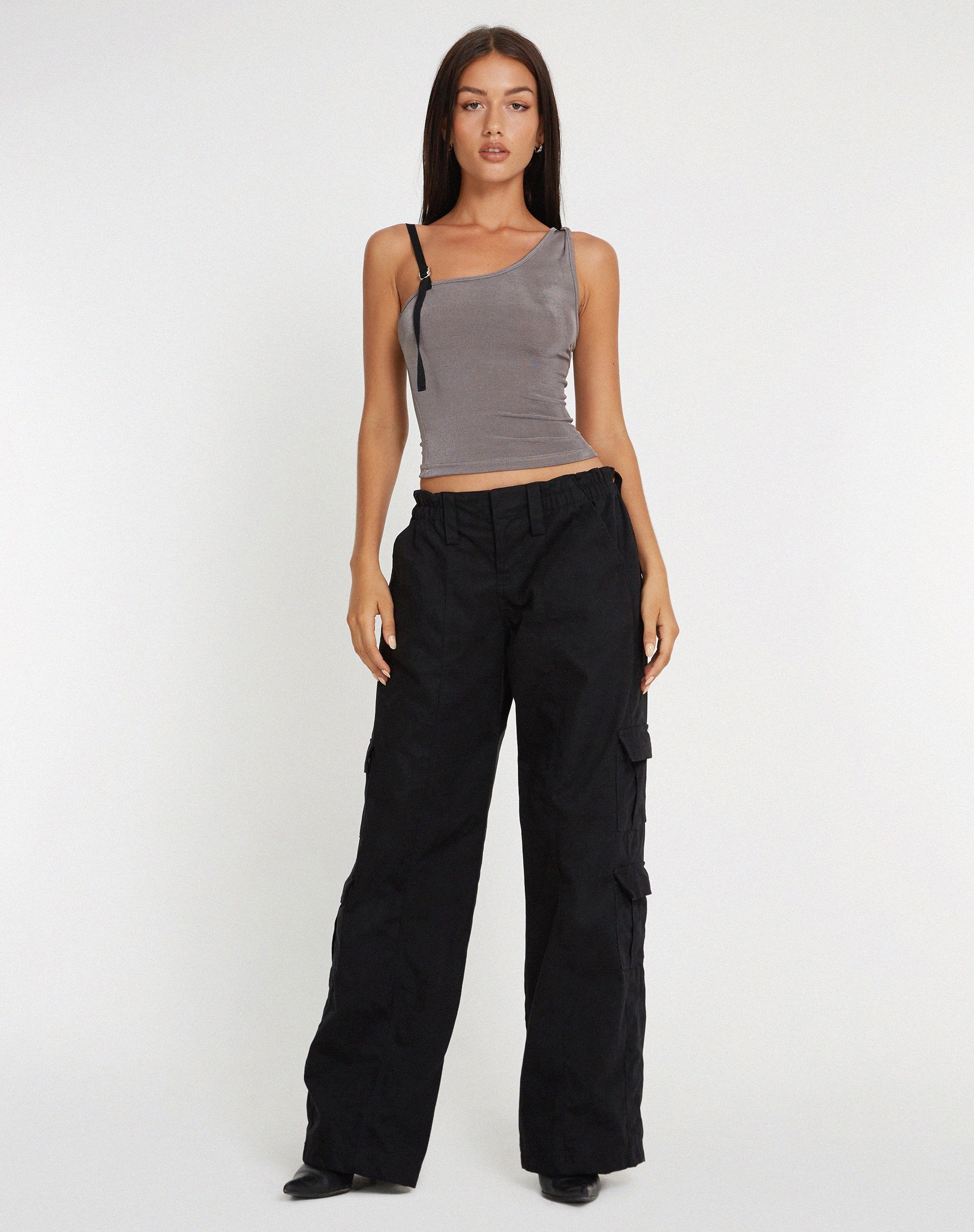 Afbeelding van Eltica One Shoulder Crop Top in Grijs