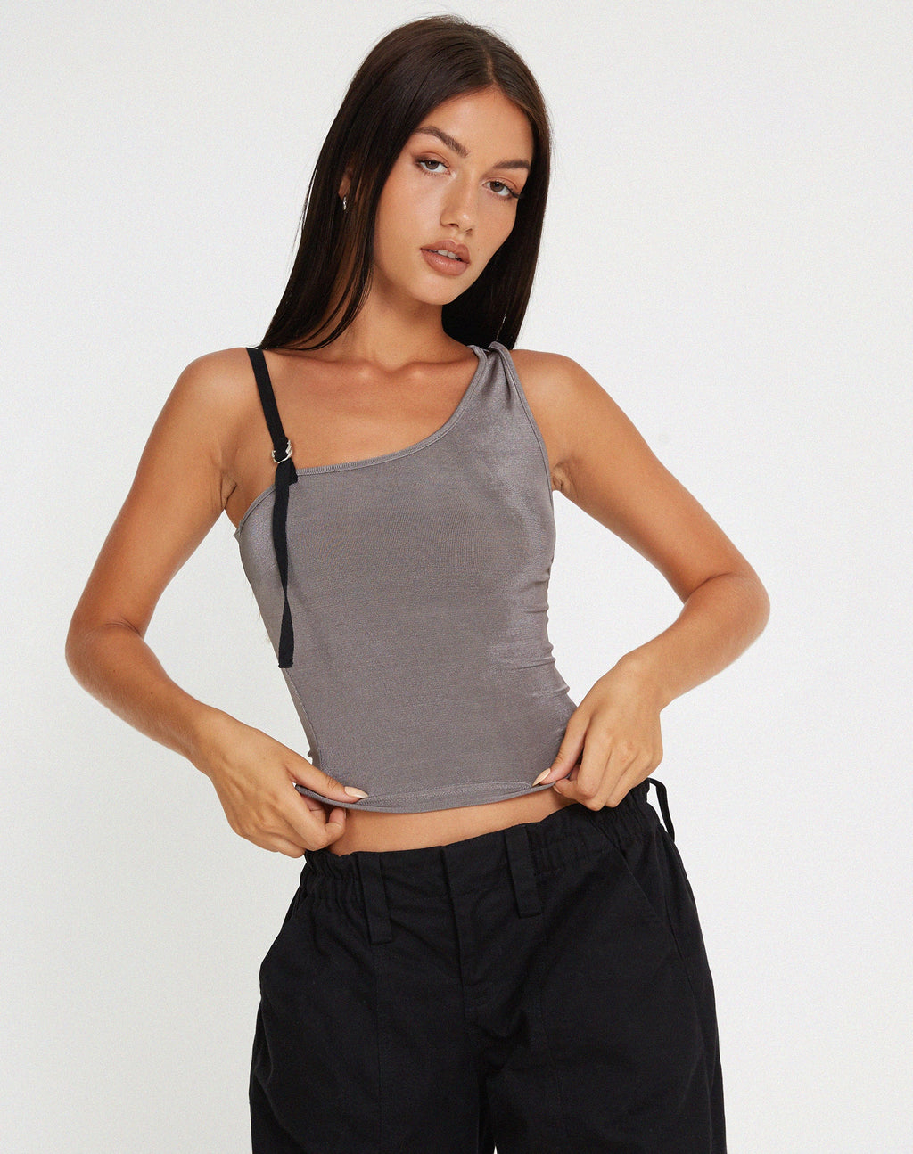 Eltica One Shoulder Crop Top in Grijs