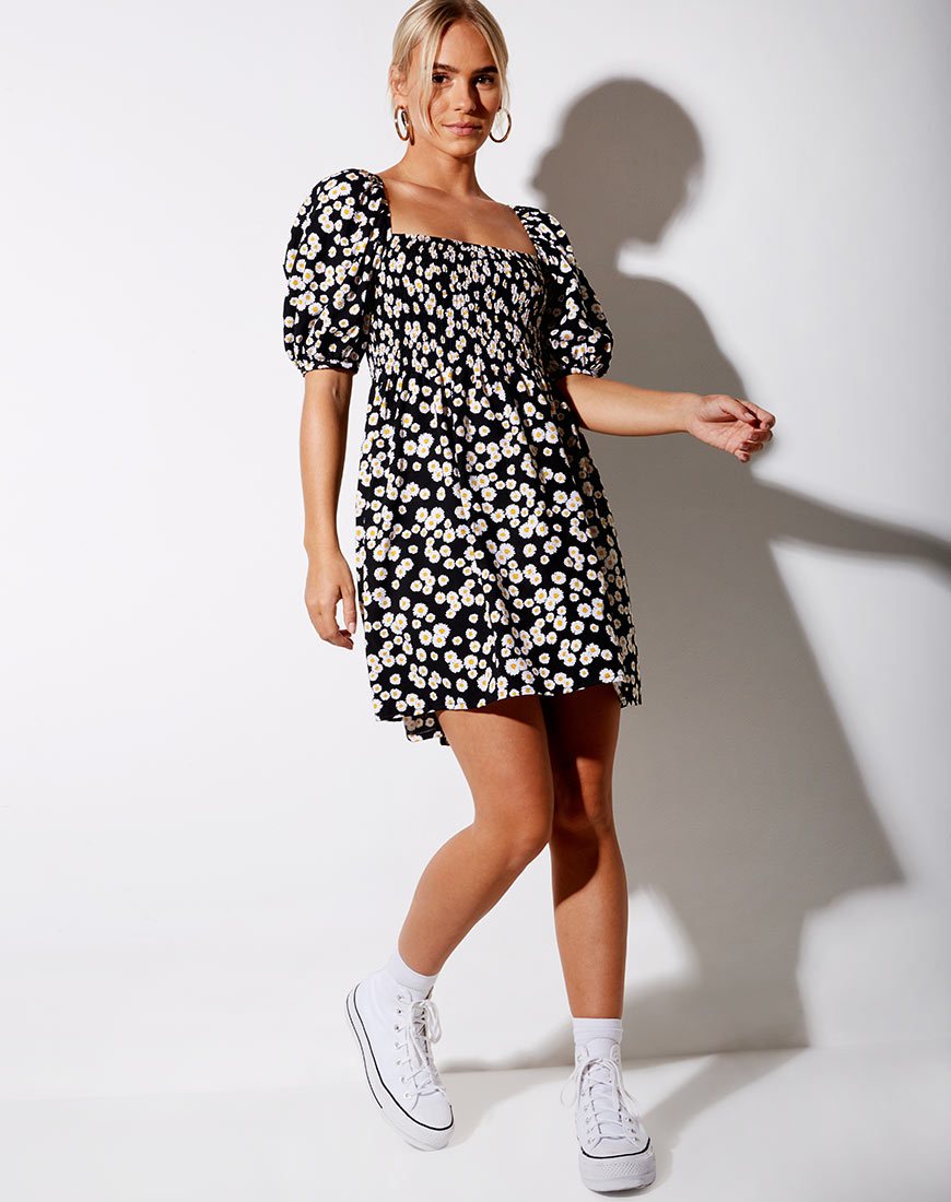 Afbeelding van Eltra Babydoll Jurk in Mini Daisy Zwart