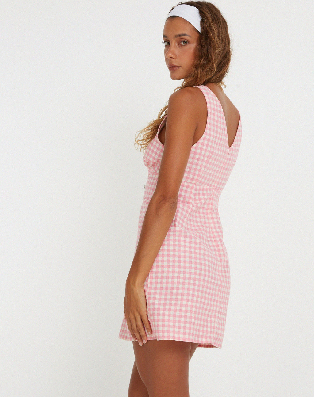 Eluned Mini Jurk in Gingham Roze