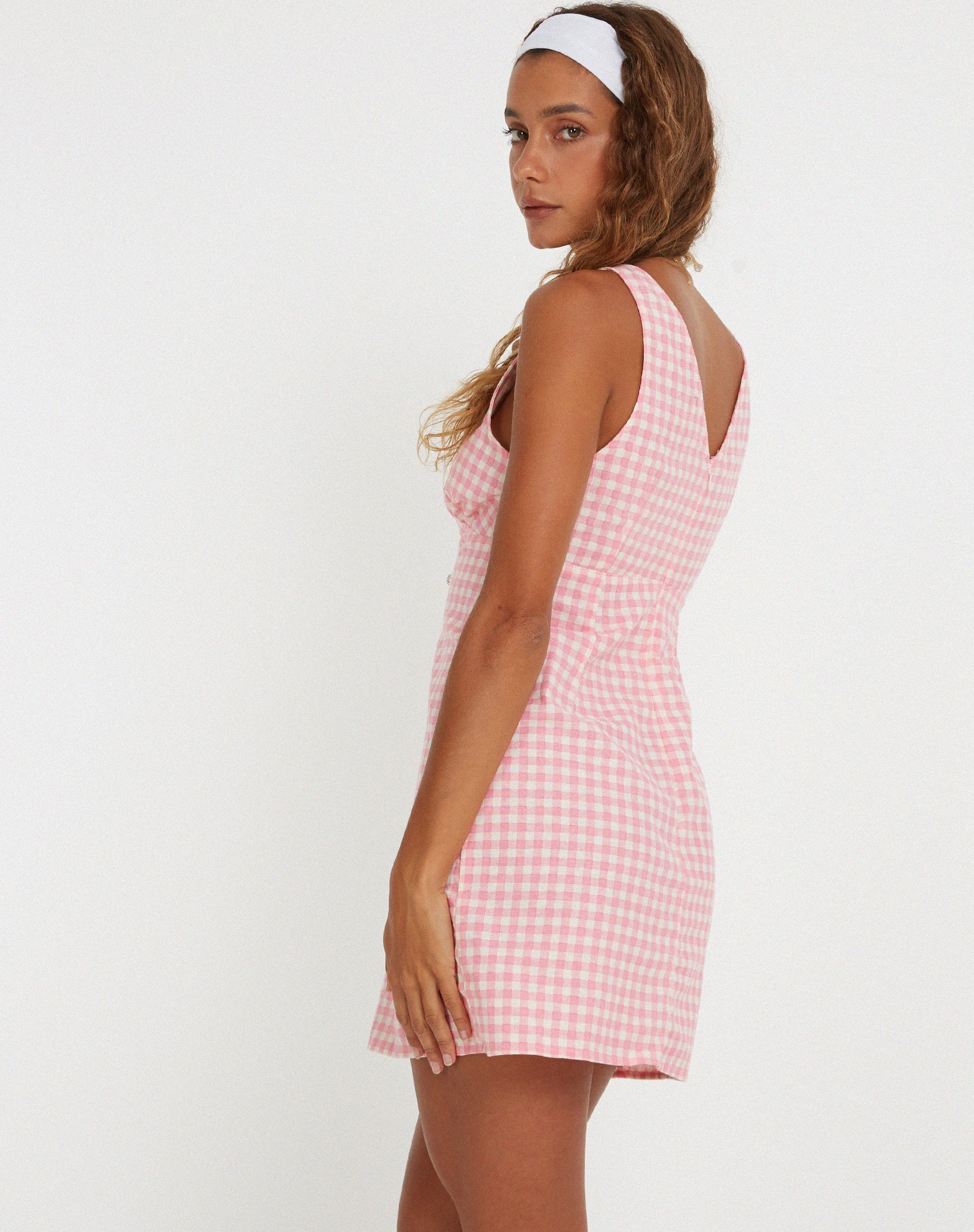 Afbeelding van Eluned Mini Dress in Gingham Pink