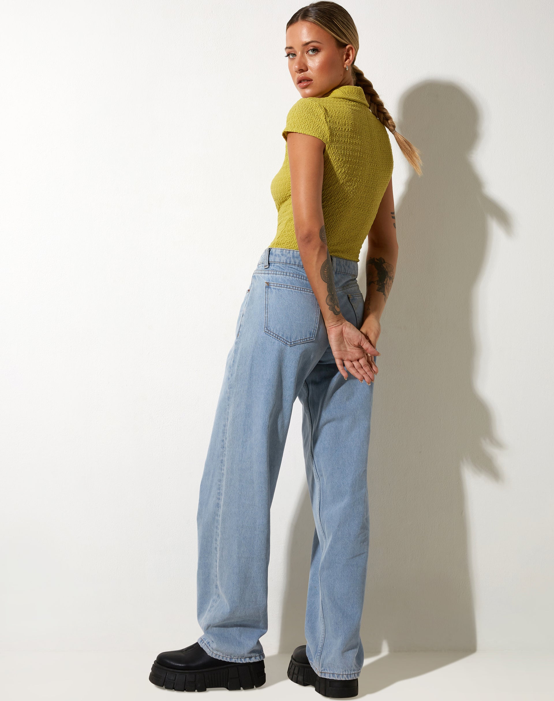 Afbeelding van Elva Shirt in Bubble Jersey Olijfolie