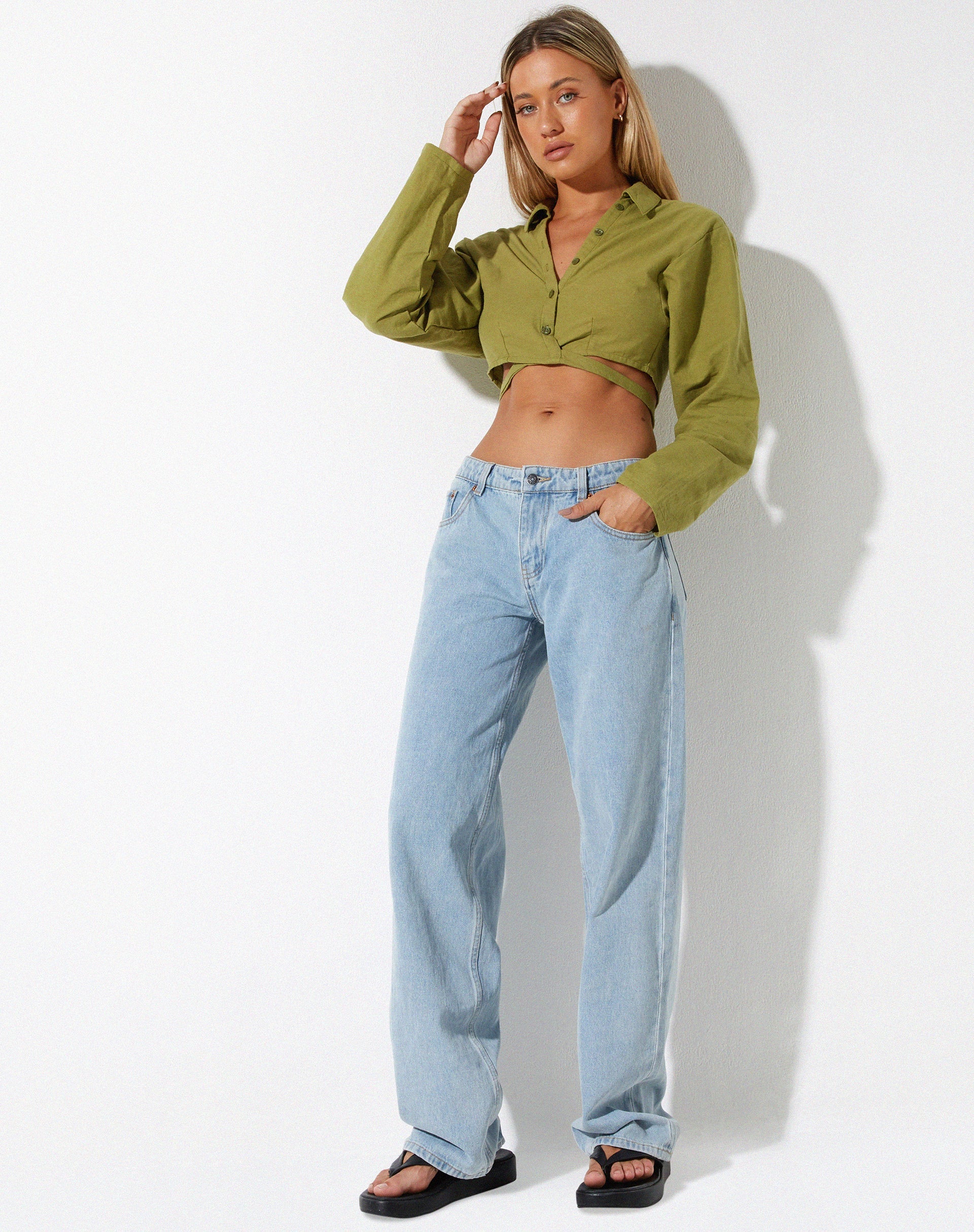 Afbeelding van Elyse Crop Top in Linnen Rami Green