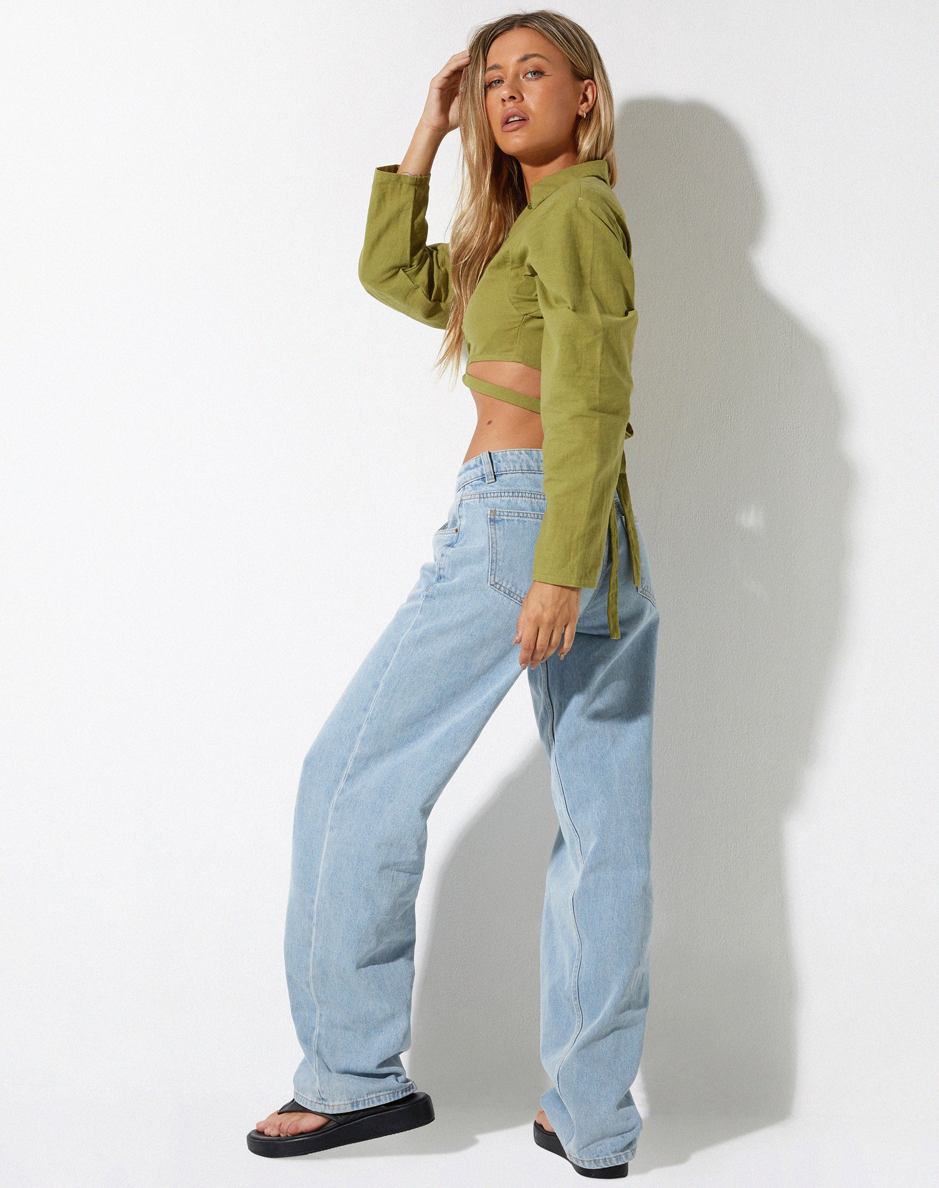 Afbeelding van Elyse Crop Top in Linnen Rami Green