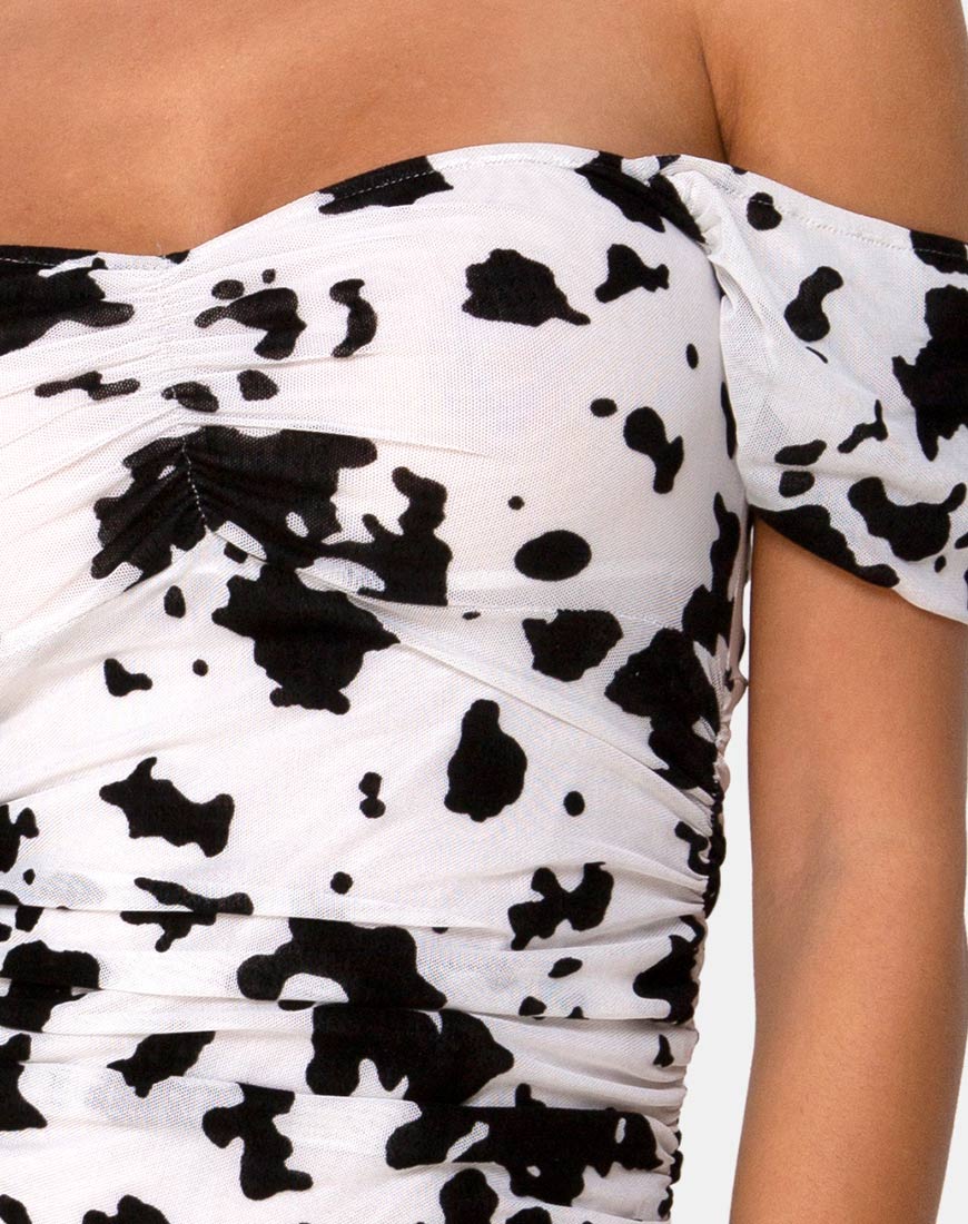 Afbeelding van Ennete Off The Shoulder Jurk in Flock Dalmatiër Zwart Wit