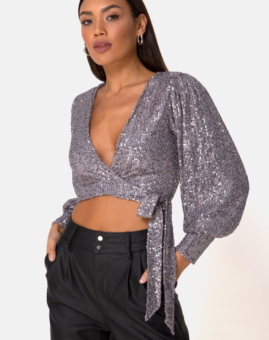 Afbeelding van Erina Longsleeve Top in Drape Net Zilver