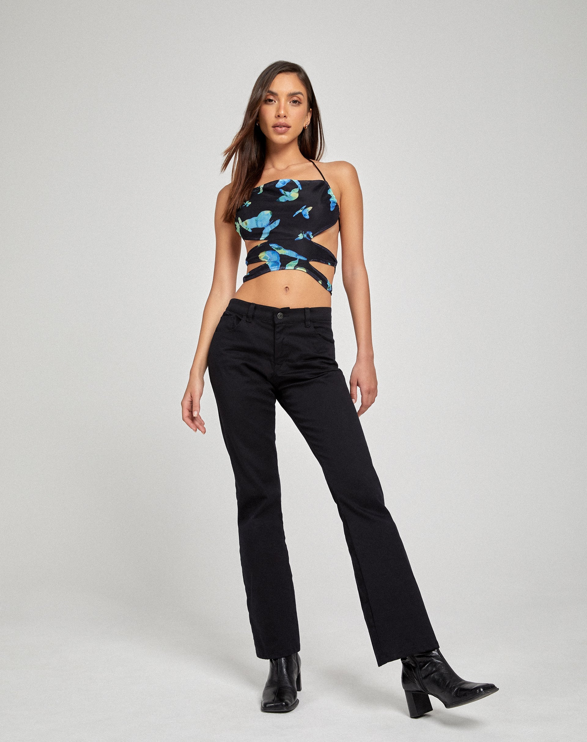 Afbeelding van Ersa uitgesneden top in Butterfly Watercolour Black