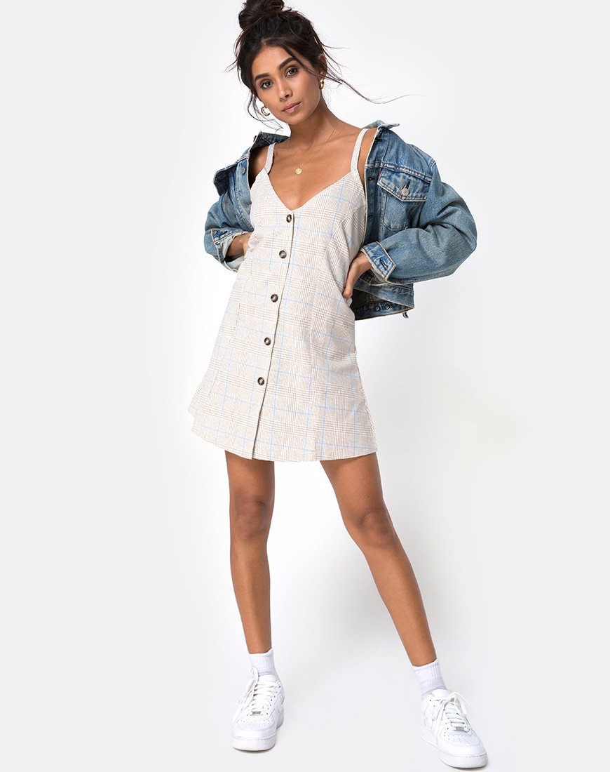 Afbeelding van Esana Slip Dress in Tonal Plaid Almond