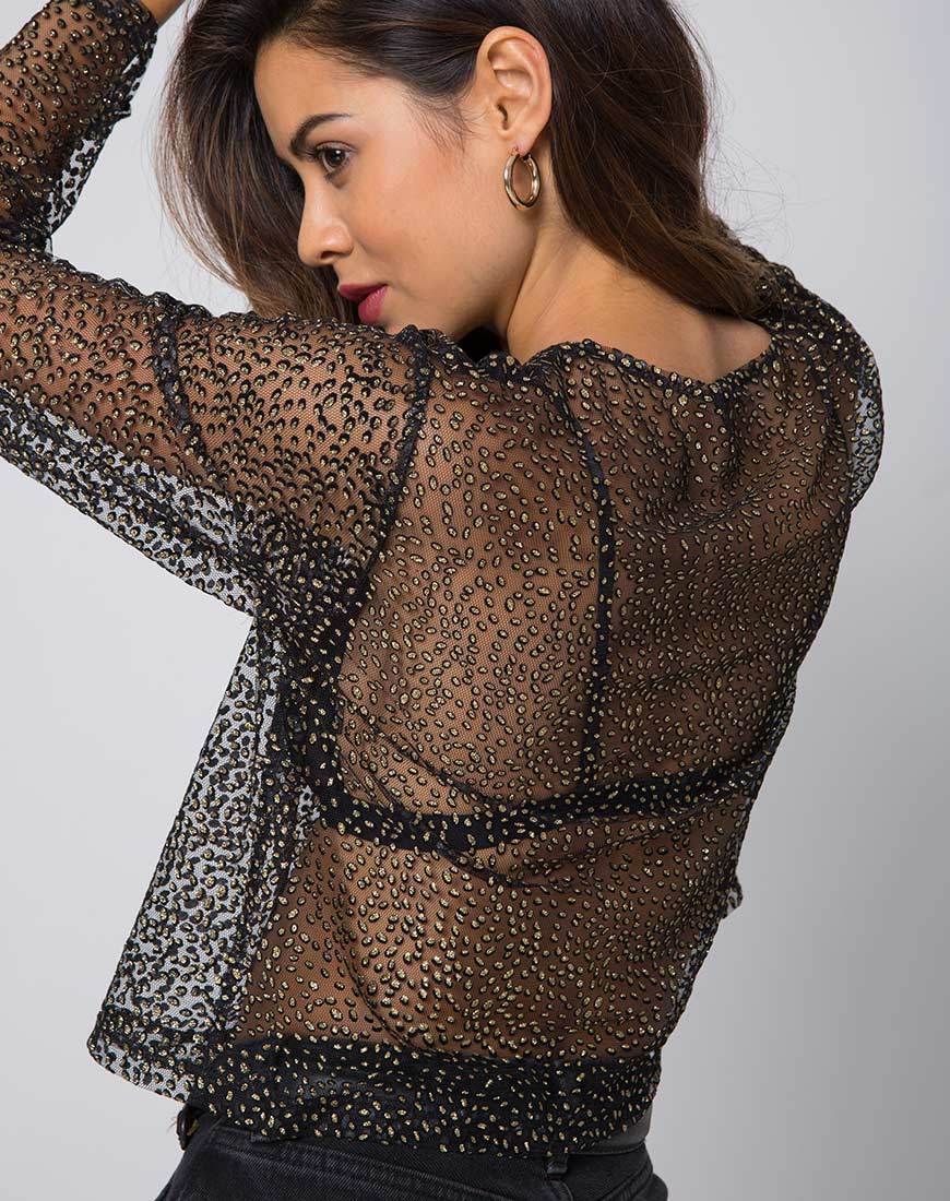 Ether longsleeve top in glitternet Animal Black