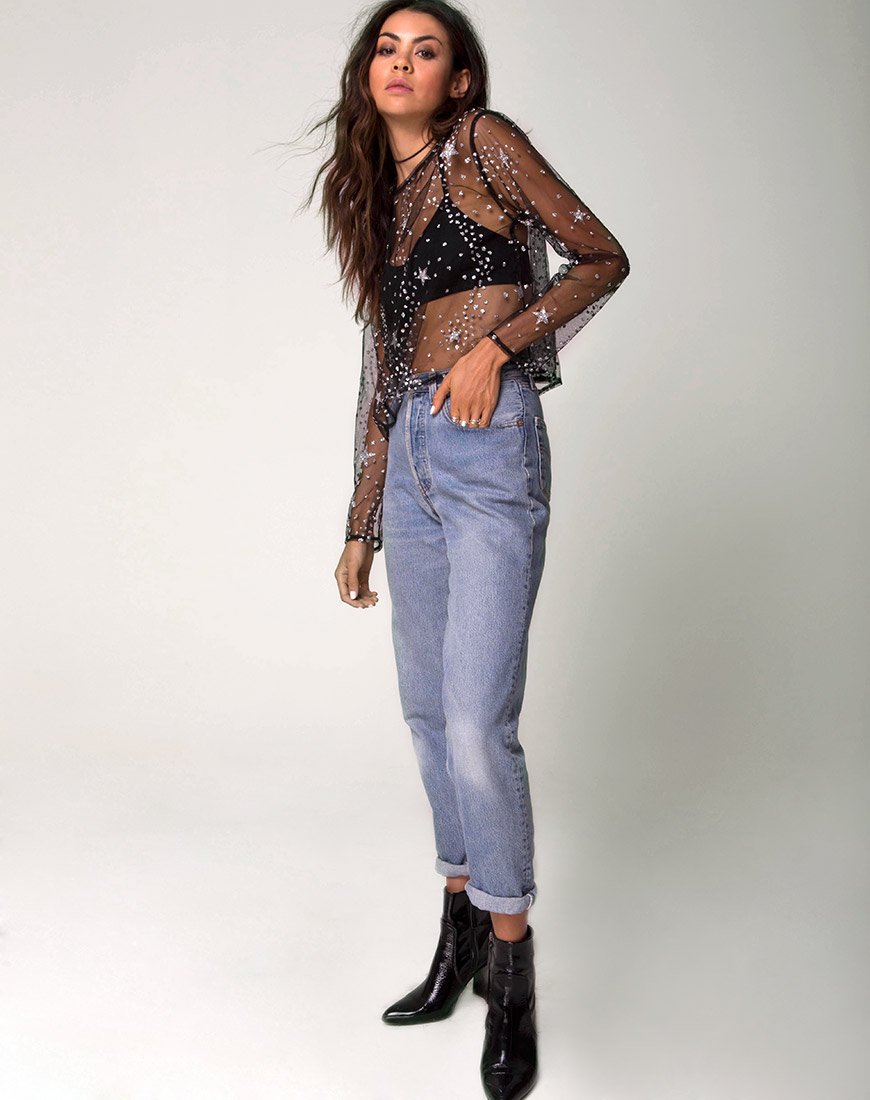 Afbeelding van Ether longsleeve top in zilver ster op glitternet