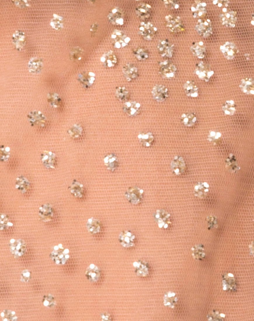 Afbeelding van Ether Longsleeve Top in Goudglitter op Net Tan