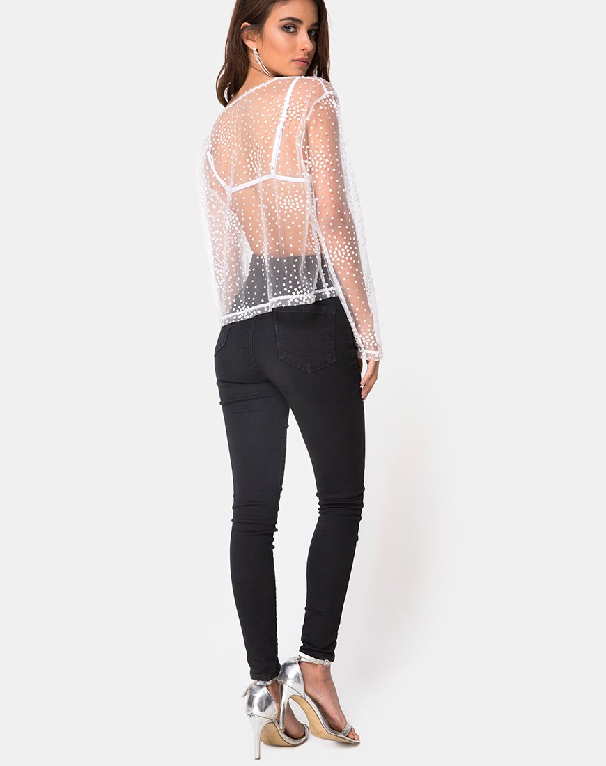 Afbeelding van Ether Longsleeve Top in Wit Glitter op Net Wit