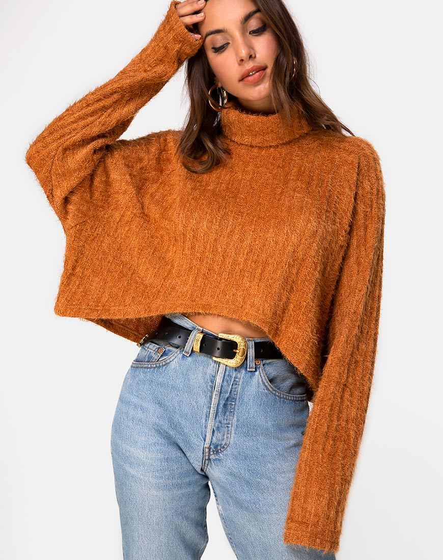 Afbeelding van Evie Cropped Sweatshirt in Rust Knit