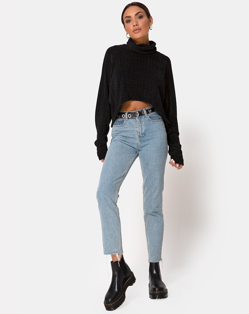 Afbeelding van Evie Cropped Sweatshirt in Chenille Zwart