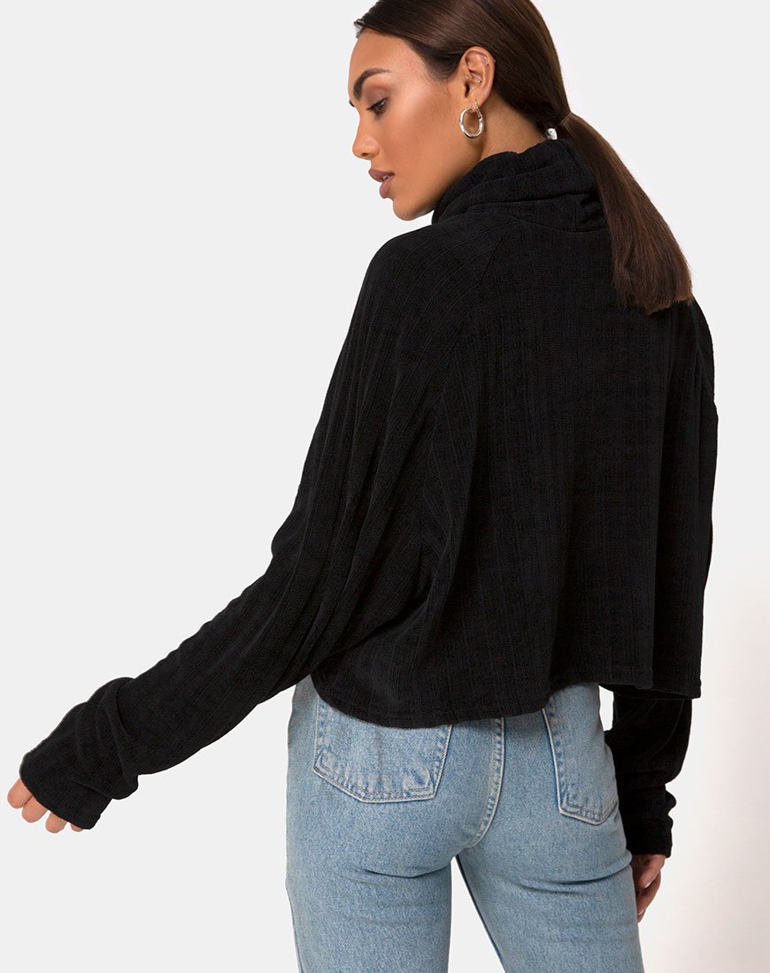 Evie Cropped Sweatshirt in Chenille Zwart