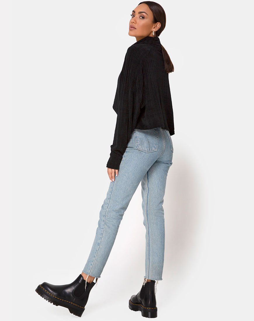 Afbeelding van Evie Cropped Sweatshirt in Chenille Zwart