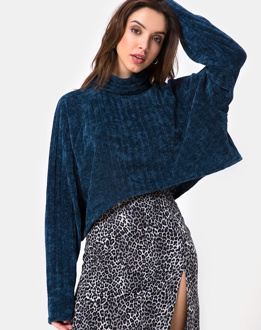 Evie Cropped Sweatshirt in Chenille Blauw