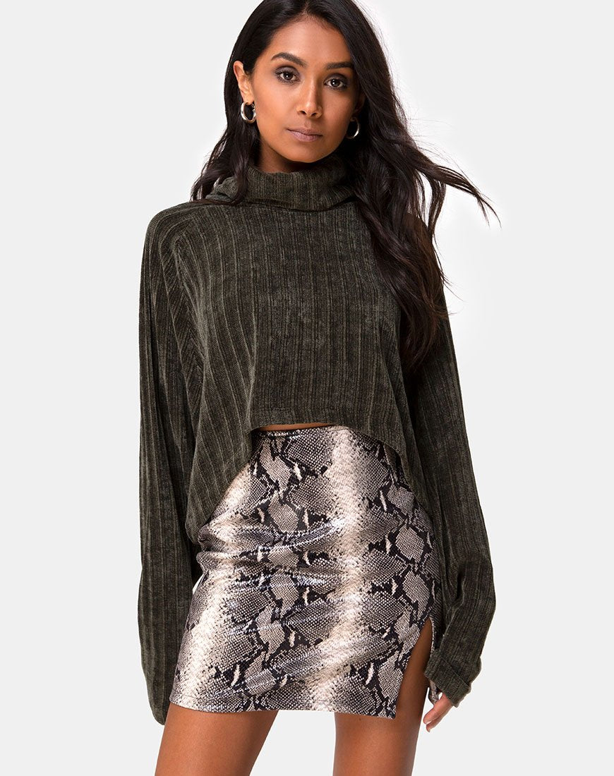 Afbeelding van Evie Cropped Sweater in Khaki Chenille