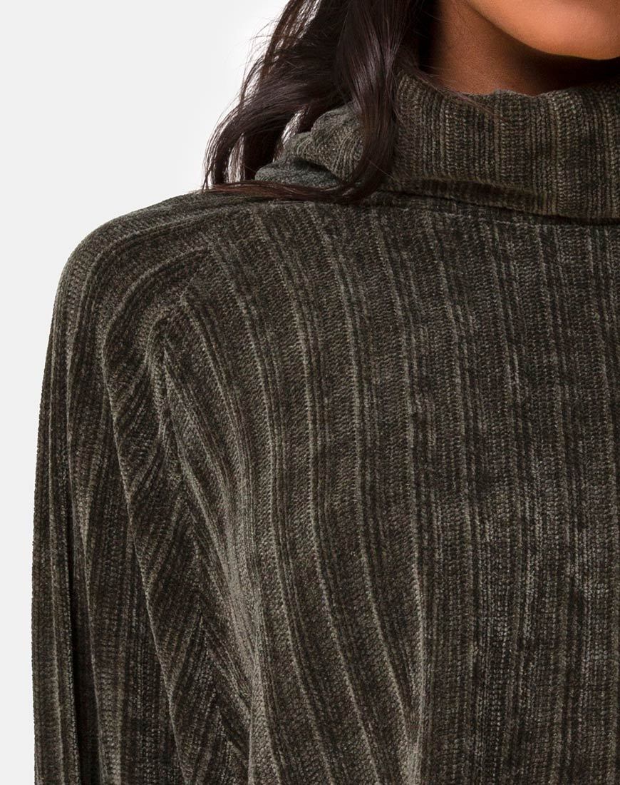 Afbeelding van Evie Cropped Sweater in Khaki Chenille