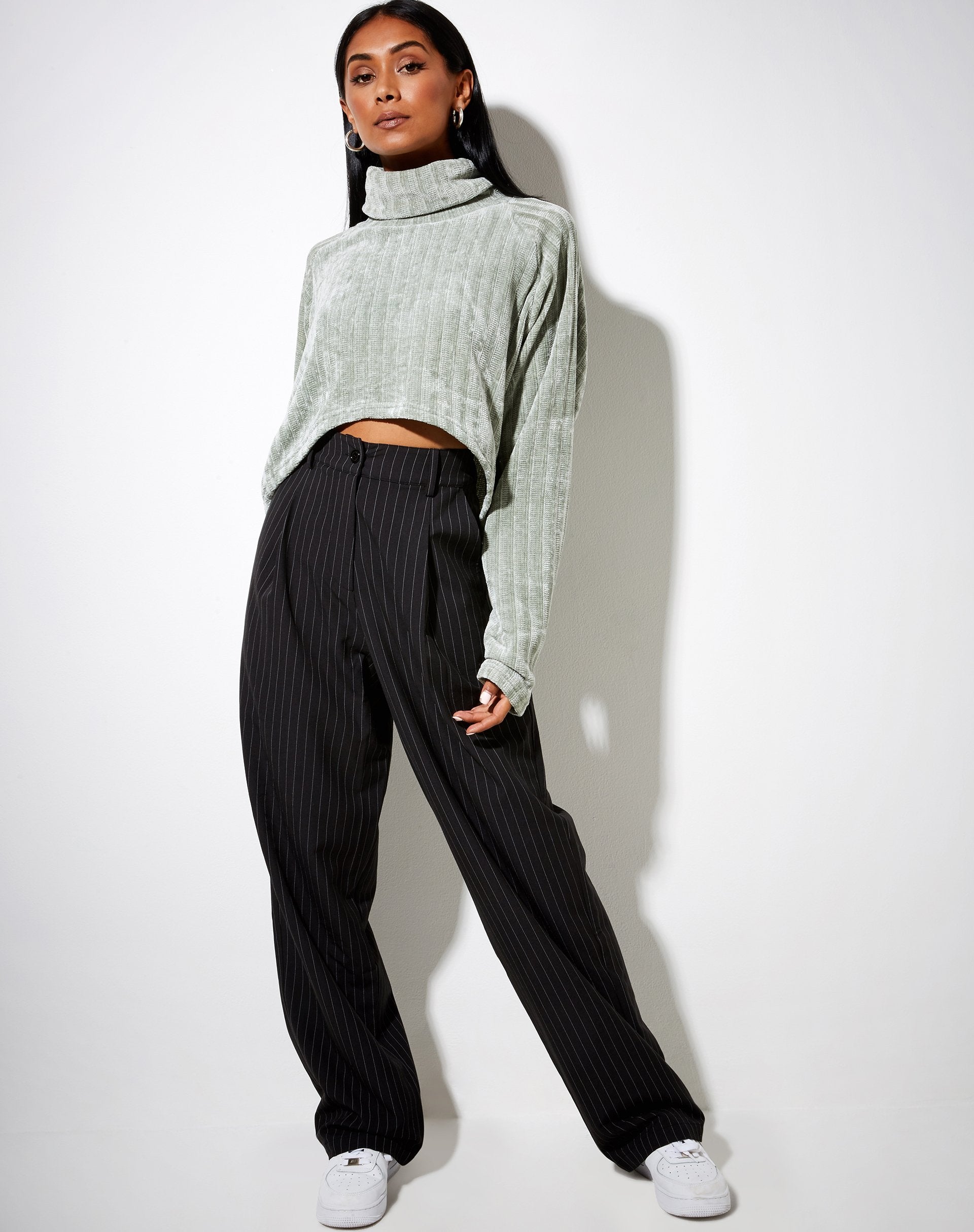 Afbeelding van Evie Cropped Trui in Chenille Sage