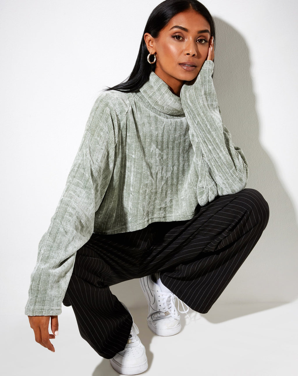 Evie Cropped Trui in Chenille Sage