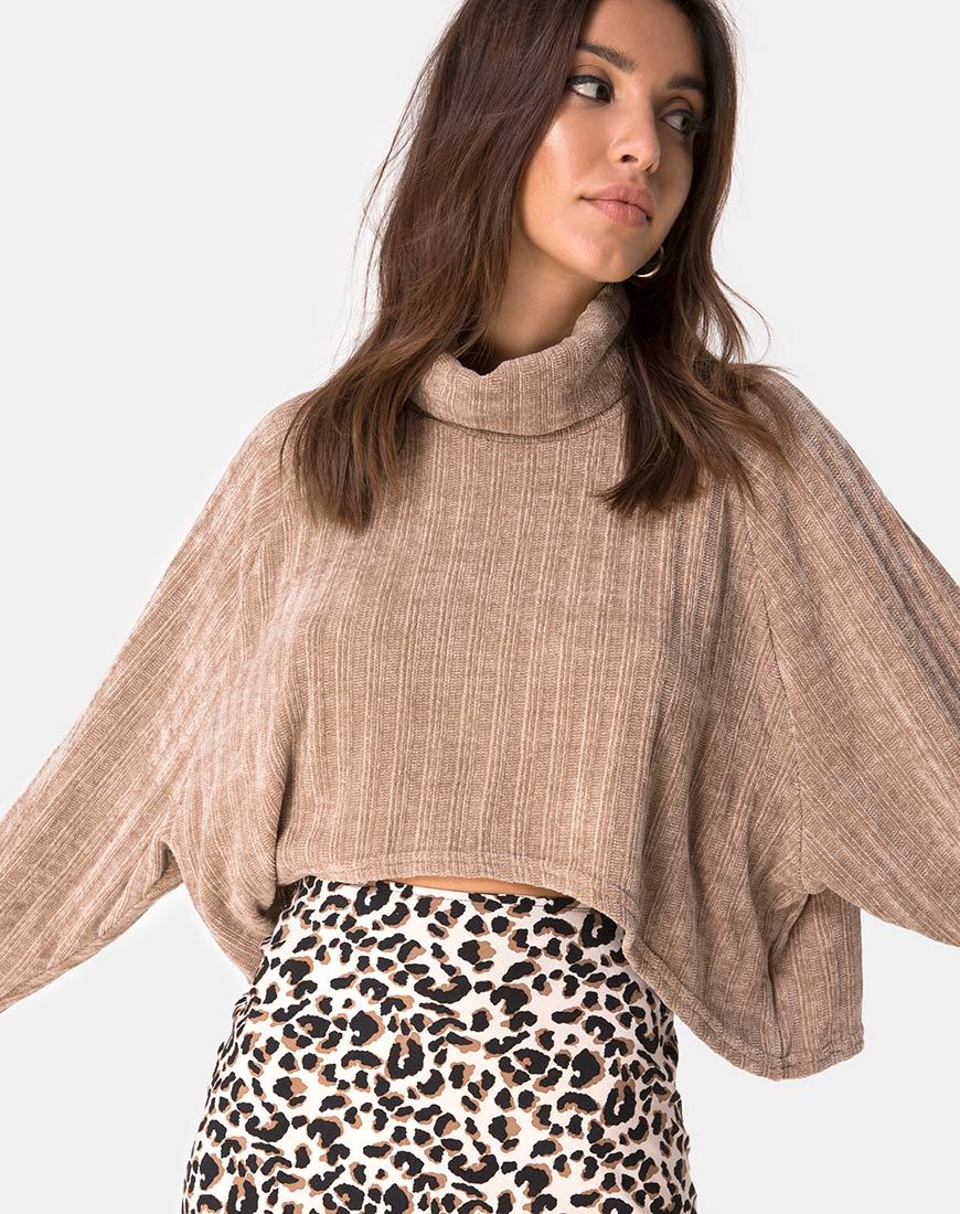 Afbeelding van Evie Cropped Sweatshirt in Chenille Tan